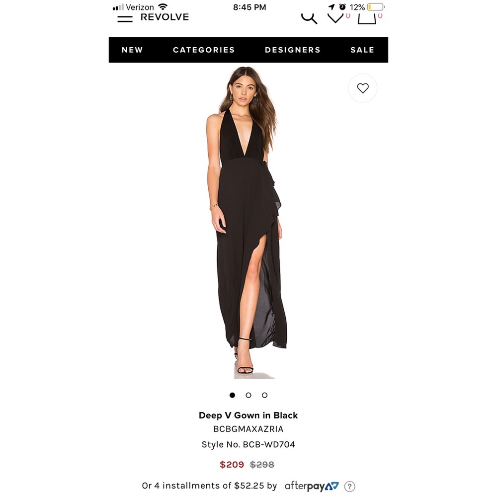 BCBG Maxazria Deep V Gown in Black- SZ 6